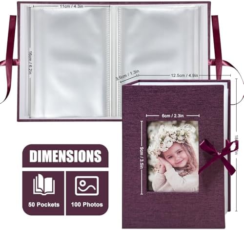 Photo Album 4x6 100 Pockets, Slip-in Picture Albums, Linen Cover Top Loader Vertical Pockets Albums for Baby, Kids Boy Girls, Wedding, Family, Anniversary, Purple - Image 2