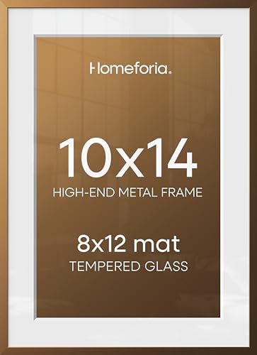 Homeforia 10x14 Bronze Picture Frame, High-End Metal, 8x12 Mat, Glass by Homeforia
