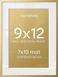 Homeforia 9x12 Gold Picture Frame, High-End Metal, 7x10 Mat, Glass by Homeforia