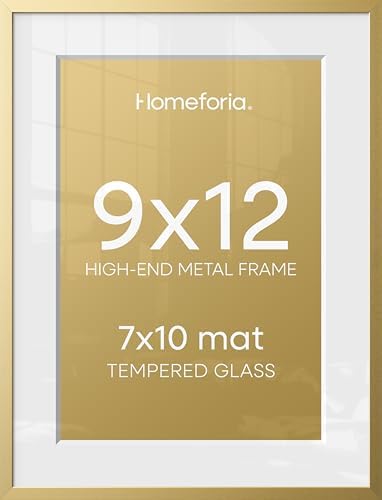 Homeforia 9x12 Gold Picture Frame, High-End Metal, 7x10 Mat, Glass by Homeforia