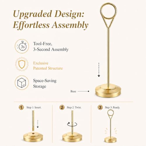 Radezon 12 Pcs Gold Table Number Holders, 6 Inch Tall Place Card Holders for Table, Sturdy Photo Picture Holders with Anti-Tip Base for Wedding Reception, Party, and Event Centerpiece - Image 5