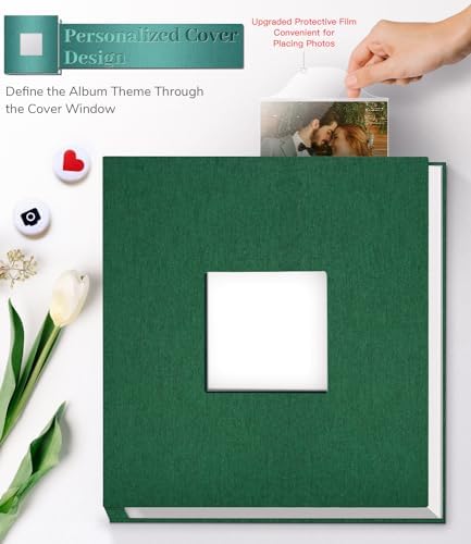 Artfeel Photo Album Self Adhesive Scrapbook Album for 3x5 4x6 5x7 8x10 Pictures,40 Pages Linen Cover with Display Window DIY Photo Book,Ideal Gifts for Family Travel Wedding Baby - Image 2
