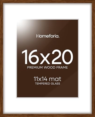 Homeforia 16x20 Brown Oak Picture Frame, High-End Wood, 11x14 Mat, Glass by Homeforia