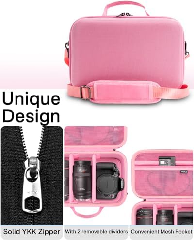 RAIACE Hard Carrying Case Compatible with Canon EOS Rebel T7/ T100/ T6/ R100/ R50/ R5/ R7/ R8, for Sony, for Nikon Camera. Large Capacity Camera Bag for Lens, Cables, Cards and Accessories. - Pink - Image 6