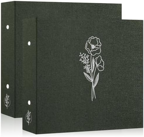 Lanpn Scrapbook Photo Album 12x12 2 Packs, Linen Cover Archival Acid Free Top Load 3 Ring Binder Folder Photo Book 12 x 12 with 30 Plastic Sleeves 60 Pages Green by Lanpn