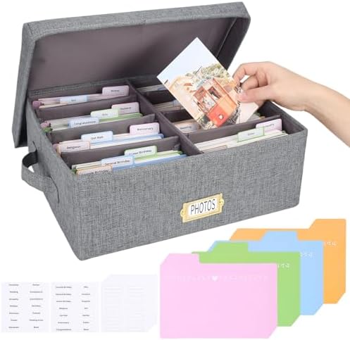 Photo Storage Organizer Box with Dividers(4x6 Photos, Grey) by Unknown