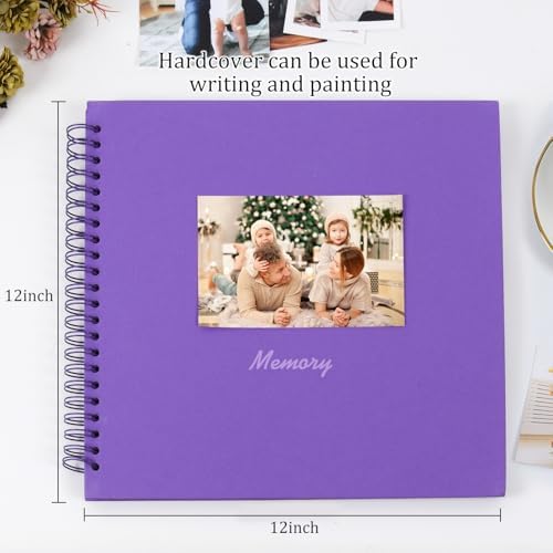 RECUTMS 12x12 Scrapbook 60 Pages Kraft Paper DIY Family Album Dark Purple - Image 3