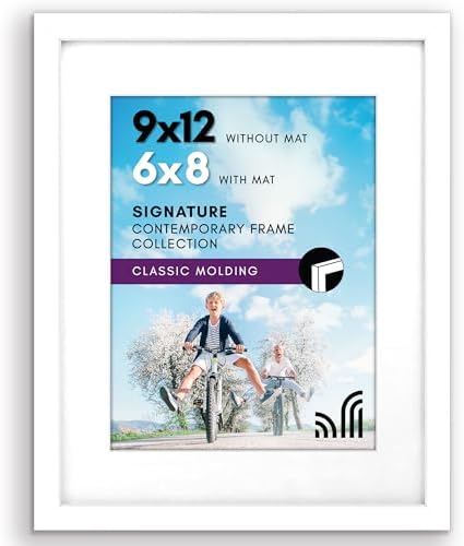 Americanflat 9x12 Picture Frame - Matted to 6x8 - Engineered Wood - White by Americanflat