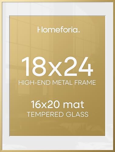 Homeforia 18x24 Gold Poster Frame, High-End Metal, 16x20 Mat, Glass by Homeforia