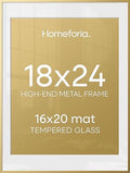 Homeforia 18x24 Gold Poster Frame, High-End Metal, 16x20 Mat, Glass by Homeforia