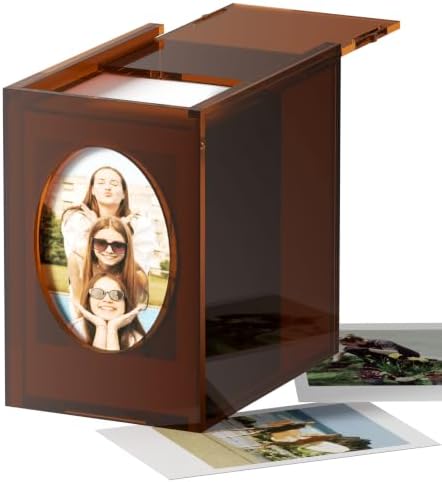 WINKINE Acrylic Instax Mini Frame & Photo Storage Box for Instax Mini 13/12/99/41/Evo Films, 2x3 Film Frame, Vintage Box with Sliding Lid, Amber, 1 Pack by WINKINE