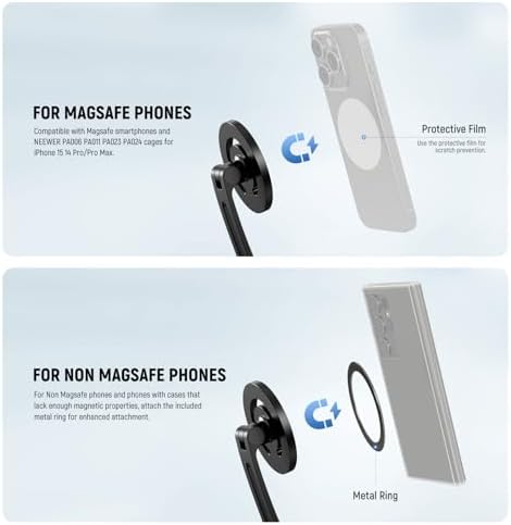 NEEWER Magnetic Neck Holder for Action Camera Phone Hands Free Neck Tripod Chest Mount Compatible with GoPro DJI Insta360 iPhone Android Phone Holder for POV Vlog, Gray, GP16 - Image 3