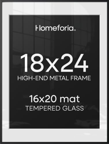 Homeforia 18x24 Black Poster Frame, High-End Metal, 16x20 Mat, Glass by Homeforia