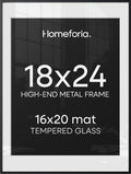 Homeforia 18x24 Black Poster Frame, High-End Metal, 16x20 Mat, Glass by Homeforia