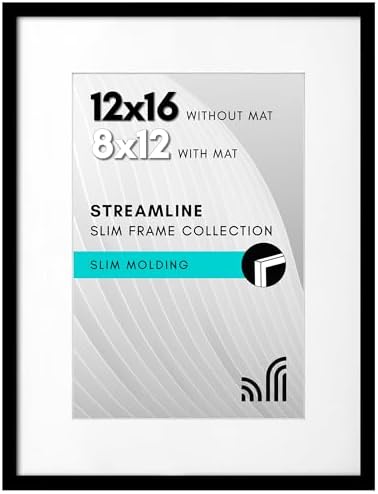 Americanflat 12x16 Picture Frame with Polished Plexiglass - Use as 8x12 Frame with Mat or Display 12x16 Photo Without Mat - Streamline Collection - Thin Border Picture Frames for Wall - Black by Americanflat