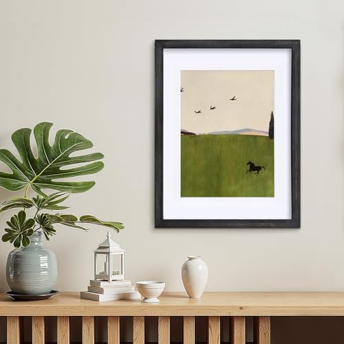 Egofine 12x16 Picture Frames Set of 4, Made of Solid Wood Covered by Plexiglass 9x12 and 11x14 with Mat or 12x16 without Mat, for Wall Mounting Photo Frame, Driftwood Black - Image 2