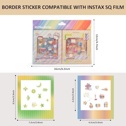 12PCS - Photo Border Stickers Compatible for Instax Square SQ Film, Pictures Decorative Stickers for Instax Square SQ1/SQ6/SQ10/SQ20/SQ40 Instant Camera Film - Rainbow Series - Image 2