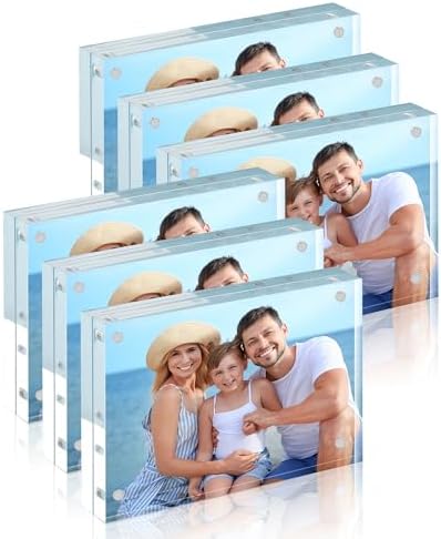 HOUSE DAY Acrylic Picture Frames 5x7, 6 Pack Magnetic 5x7 Picture Frame, Double Sided Clear 5 x 7 Photo Frame with Microfiber Cloth, Frameless FreeStanding 5x7 Frame Gift for Desktop Display by HOUSEDAY