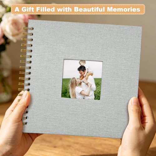 Scrapbook Photo Album Linen Cover, 10 x 10 Inch Hardcover Kraft White Pages Memory Book, for Travel Wedding Guest Book Christmas Baby Shower (40 Sheets/ 80 Pages,Grey) - Image 6