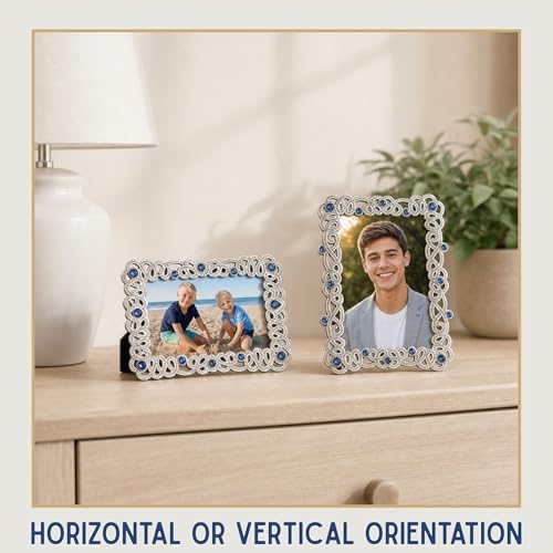2x3 Mini Picture Frame: Silver Filigree + Blue Rhinestones - Image 3