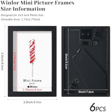 2x3 Mini Picture Frame Set of 6, FSC MDF Wood Small Photo Frame with Real Glass Front, Tiny Tabletop Display or Wall Decor for Wallet Size Photos, Mini Instant Prints & Small Photos, Black - Image 3