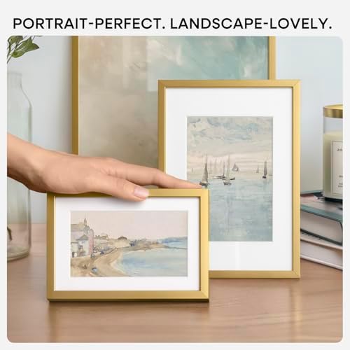 Homeforia 9x11 Gold Picture Frame, High-End Metal, 6x8 Mat, Glass - Image 7
