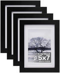 Egofine 5x7 Picture Frames Set of 4, Made of Solid Wood Covered by Plexiglass 3.5x5 and 4x6 with Mat or 5x7 without Mat, for Table Top Display and Wall Mounting Photo Frame Black by Egofine