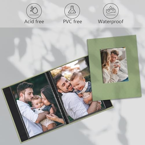 Small 4x6 Photo Album 24 Pockets Linen Cover Light Green - Image 3
