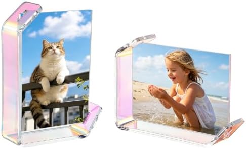 3.5x5inch L Shaped Acrylic Picture Frame, 2 Pack Double Sided Floating Photo Stand for Tabletop, Horizontal Vertical Display Holder Home Office Decor Family Wedding Anniversary, Iridescent by Cosics