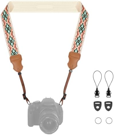 FIEIL Neck Strap Silicone Camera Straps - Padded Camera Strap, 1.5" Wide Adjustable Neck Strap - Compatible with Canon, Nikon, Sony, and More DSLR and Mirrorless Cameras (Blue and Orange Geo) by FIEIL