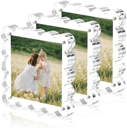 Chivalral 3 Pack 4x4 scalloped picture frame,acrylic Square Desktop Holders by Chivalral