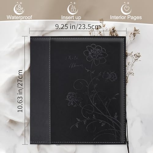 Photo Album 8x10 Clear Pages Pockets Leathe Cover Slip Slide in Photo Album Holds 100 Vertical 8x10 Photos Picture Book for Wedding Family (Black) - Image 2