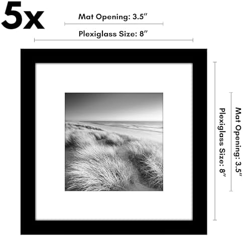 Americanflat 8x8 Picture Frame 5-Pack - Matted to 5x5 - Black - Image 2