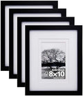 Egofine 8x10 Picture Frames Set of 4, Made of Solid Wood Covered by Plexiglass 4x6 and 5x7 with Mat or 8x10 without Mat, for Table Top Display and Wall Mounting Photo Frame Black by Egofine