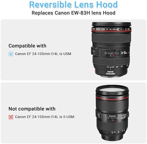 JJC EW-83H Reversible Lens Hood Shade Protector for Canon EF 24-105mm f/4L IS USM lens, not for Canon EF 24-105mm f/4L IS II USM, Replaces Canon EW-83H Lens Hood - Image 2