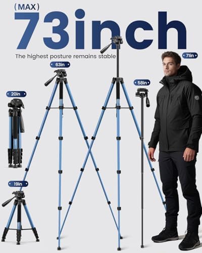 CAMBOFOTO 73" Camera Tripod and Monopod, Aluminum Tripod Stand/Navy Blue - Image 3