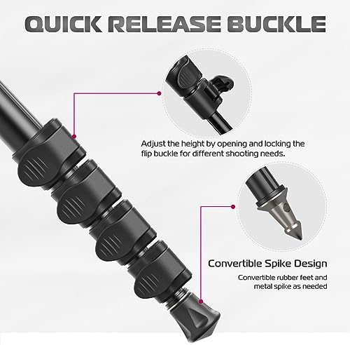 ULANZI TB12 Camera Monopod, 61" Aluminum Photography Monopod with 5-Section Height, Lightweight & Portable Camera Accessories, for Cameras Canon, Nikon & Sony Mirrorless & DSLR, Easy to Carry - Image 6
