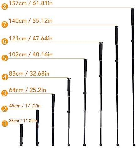62 Inch Camera Monopod, 8 Sections Heavy Duty Monopod, Aluminum Photography Unipod Stick Trekking Pole with 1/4in to 3/8in Conversion Screw - Image 6