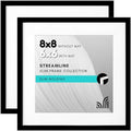 Americanflat 8x8 Picture Frame with Shatter-Resistant Glass - Set of 2 - Use as 6x6 Frame with Mat or Display 8x8 Photo Without Mat - Streamline Collection - Square Frames for Tabletop or Wall - Black by Americanflat