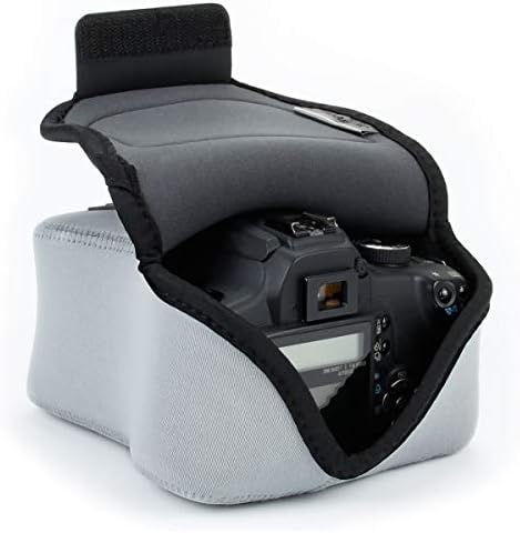 USA Gear Camera Sleeve (Medium) for Compact SLRs Compatible with Canon EOS R100 Nikon Z30 Sony ZV-E10, and more - Padded Neoprene DSLR Case with Zipper Accessory Pocket & Belt Loop (Gray) by USAGEAR