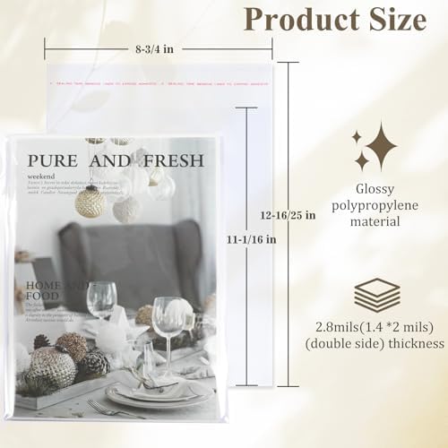 100 Pcs Resealable Magazine Bags Clear Plastic Sleeves for 8.5x11 Inch Paper,Comic Book,Art Prints (Bag Size:8.75x11.06 inch) - Image 2