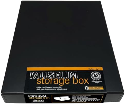 Lineco Museum Archival Storage Box, Drop Front, 9.75x12.75x1.5 in, Black by Lineco