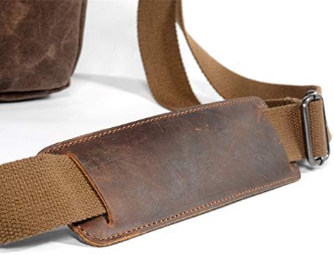 SLR Camera Bag, Waterproof Wax Canvas Bag Vintage Camera Case Messenger Bag with Interlayer Pad - Image 6