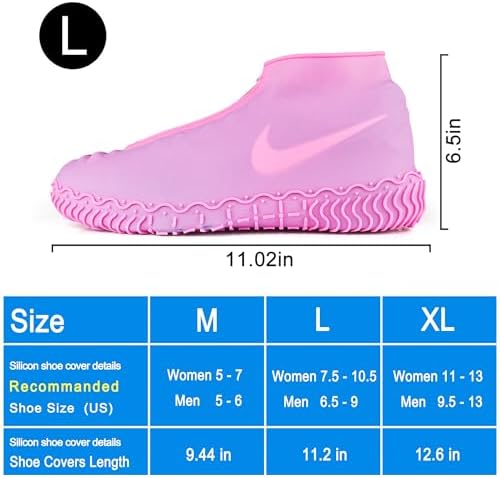 Shiwely Waterproof Shoe Covers, Silicone Reusable Shoe Cover Non-slip Durable Zipper Elastic Rain Cover Protection for Men Women (L (Women 7.5-10.5, Men 6.5-9), Pink) - Image 5
