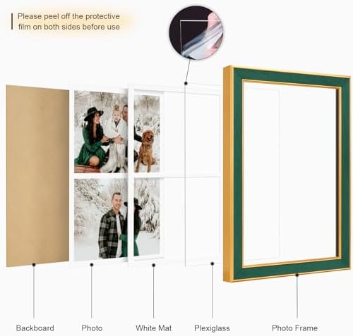 Suede 11x17 Picture Frame Display 2 Opening Double 8x10 Picture Frames Collage Wall Decor with Mat,Multi Photo Frame for Plexiglass,Wall Decor,1Pack,Green - Image 2