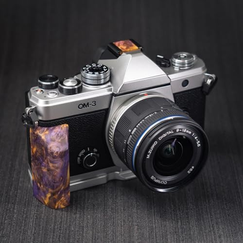 Handmade Wooden Handle Grip L Plate Alloy Base for OM System OM-3 Camera (Purple Yellow Stable Wood + Silver Base) - Image 2