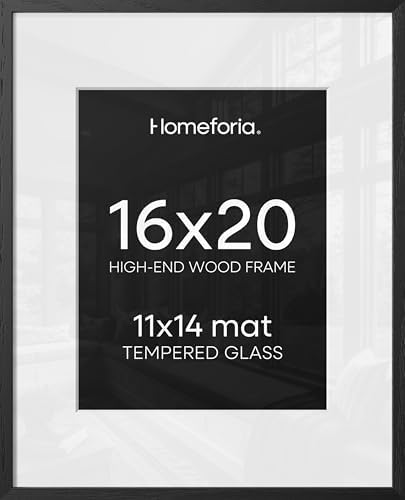 Homeforia 16x20 Black Oak Picture Frame, High-End Wood, 11x14 Mat, Glass by Homeforia