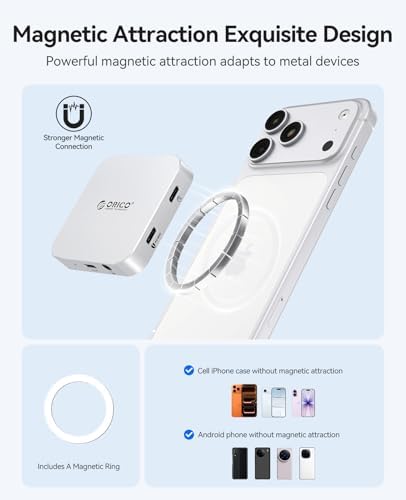 ORICO Ultra-Thin Magnetic SD Card Reader for iPhone 17/16/15 Series/iPad/MacBook, USB C Camera Adapter with SD/TF 3.0 Solt, 5Gbps USB-A, 3.5mm AUX, 100W PD Pass-Through - Image 3
