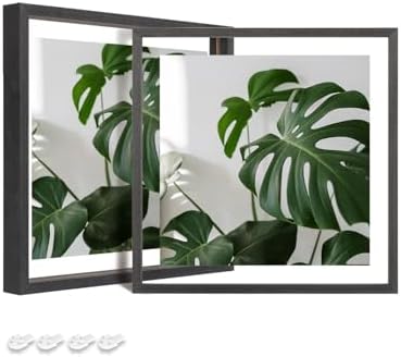 Egofine 8x8 Floating Frames Set of 2, Double Plexiglass Picture Frame, Made of Solid Wood Display Any Size Photo up to 8x8, Wall Mount or Tabletop Standing, Faded Black by Egofine