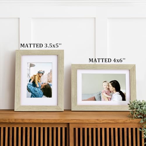 Egofine 5x7 Picture Frames Set of 4, Made of Solid Wood Covered by Plexiglass 3.5x5 and 4x6 with Mat or 5x7 without Mat, for Table Top Display and Wall Mounting Photo Frame Distressed Wood Grain - Image 5